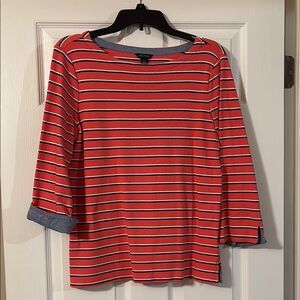 Salmon/blue/white Striped Women's Top